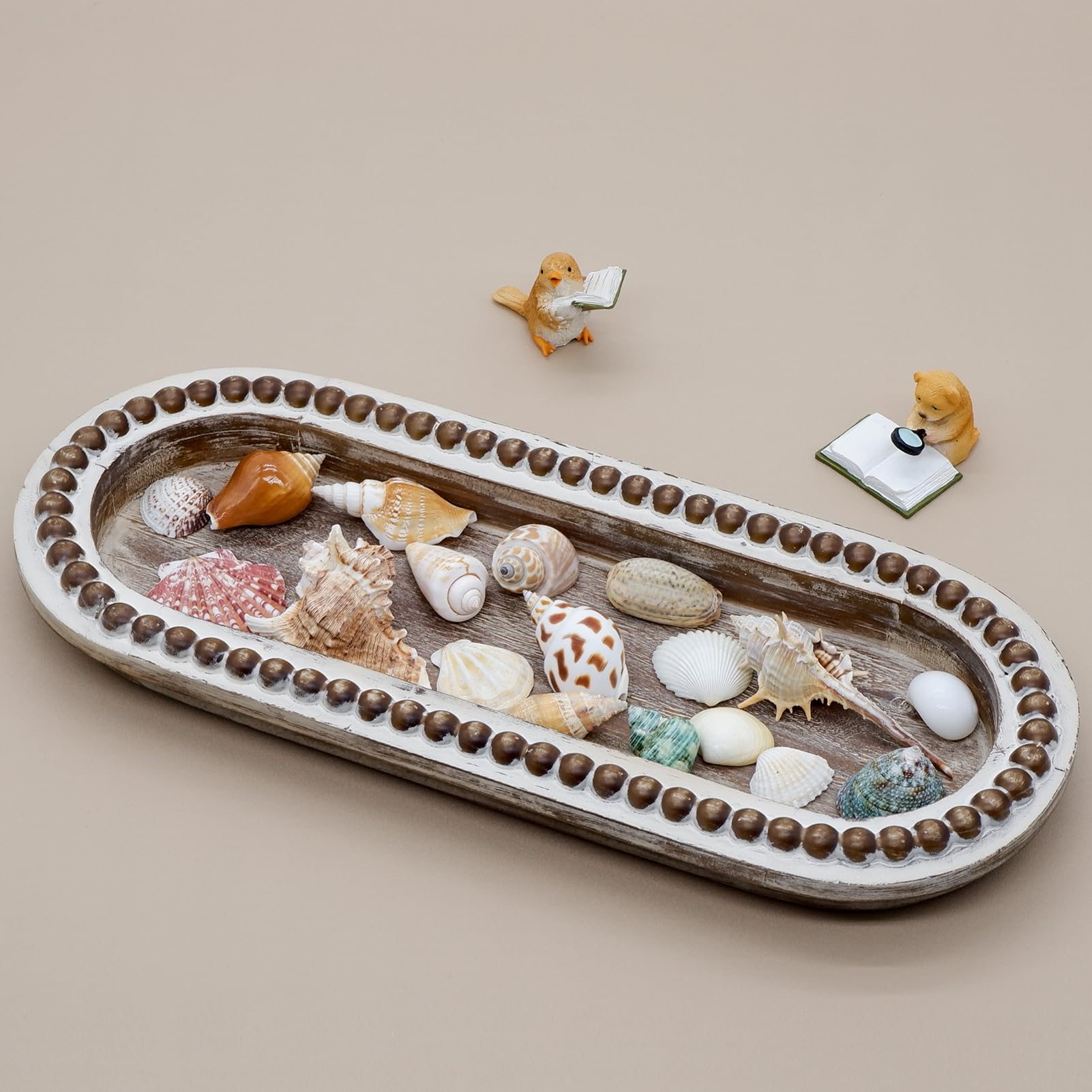 Bandeja decorativa de cuentas de madera TOOLTENG artesanía rústica envejecida premium
