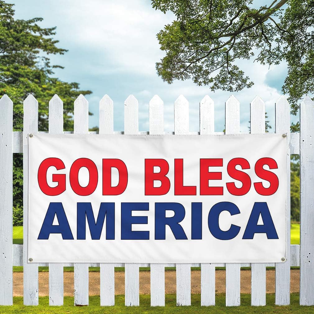 Vinyl Banner Multiple Sizes God Bless America Red Blue Business Outdoor Weatherproof Industrial Yard Signs 4 Grommets 24x36Inches