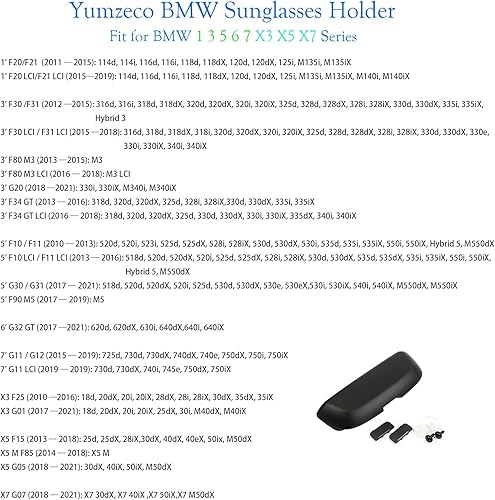 Miniatura 7 de Yumzeco Soporte para gafas de sol, caja de almacenamiento para gafas de sol compatible con BMW Serie 1 3 5 6 7 X3 X5 X7 (compatible con BMW F30 F31
