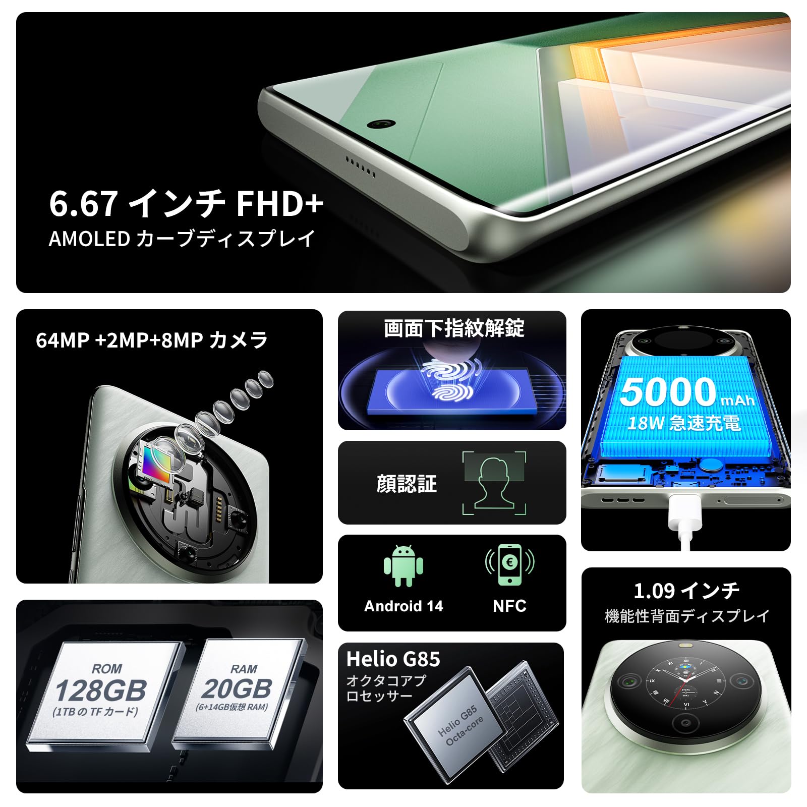 Amazon | FOSSiBOT S3 Pro SIMフリー スマホ 本体 20GB+128GB/1TB拡張 