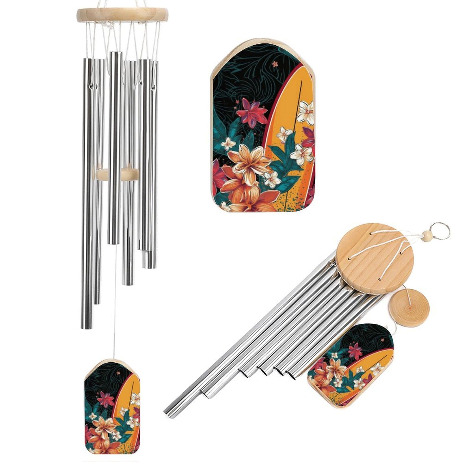 Outdoor Wind Chimes, Surfboard and Flowers Printed Wind Chimes,Simple Wind Chimes,Curtain Wind Chimes for Home Decoration