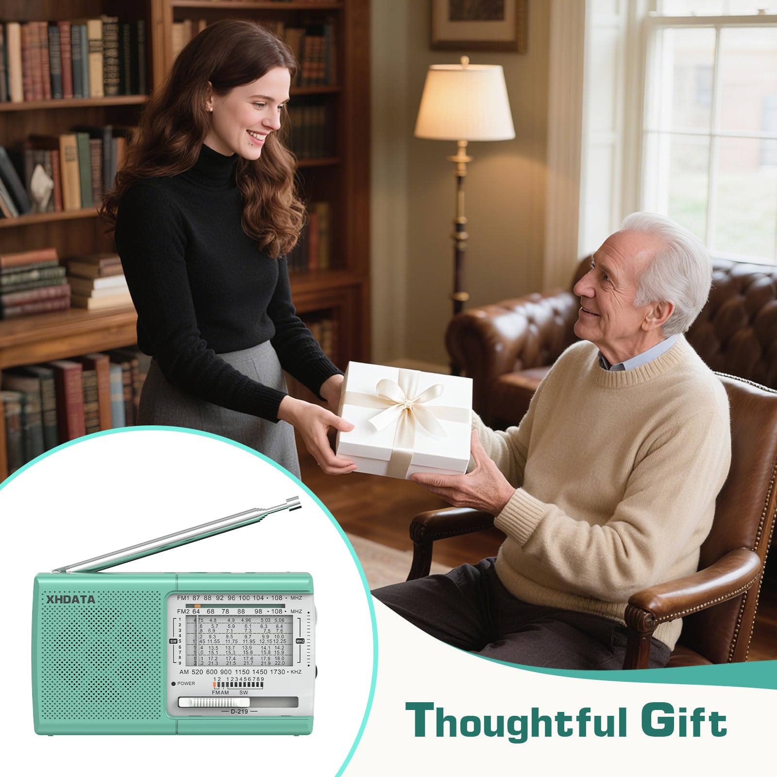 XHDATA D219 Radios Portable Am Fm with Strong Reception Compact Design, Small Battery Operated Transistor Radio(AA) Clear Sound Speaker Earphone Jack Ideal Gifts for Elder, Family, Outdoor, Green