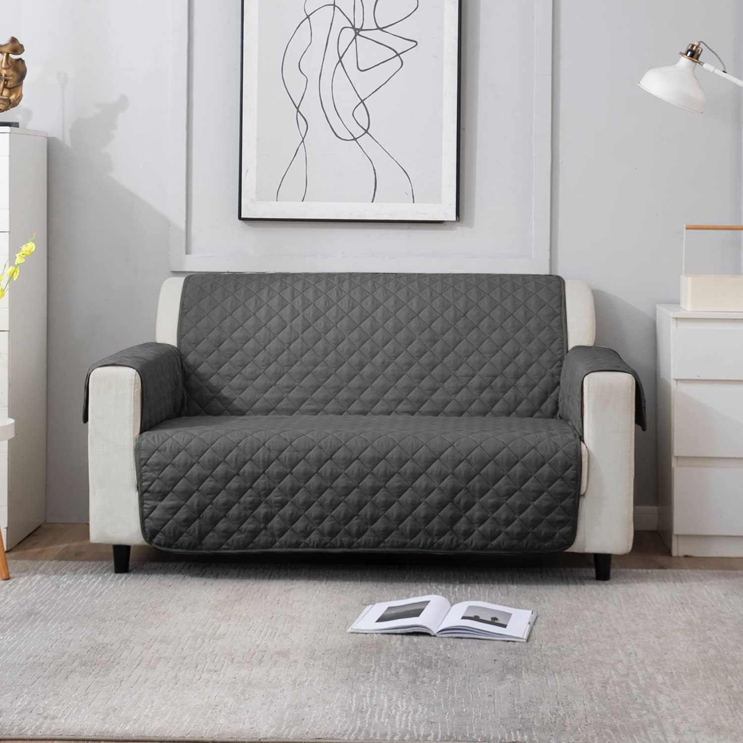 Stylish Reversible Sofa Cover - 3 Seater, Navy Blue -17