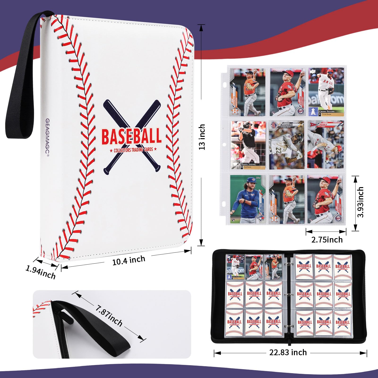 Classeur 9 poches 900 cartes de baseball pour cartes à collectionner, Album Classeur Carte à Collectionner