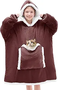 JOYWOO Purple Kids Wearable Blanket Hoodie, Oversized Cat lovers Hoodie Blanket for kids & Teens,Birthday Gifts for Girl Boys,Cozy Fuzzy Sherpa Fleece Blanket Giant Pocket Winter Gifts,Gray purple