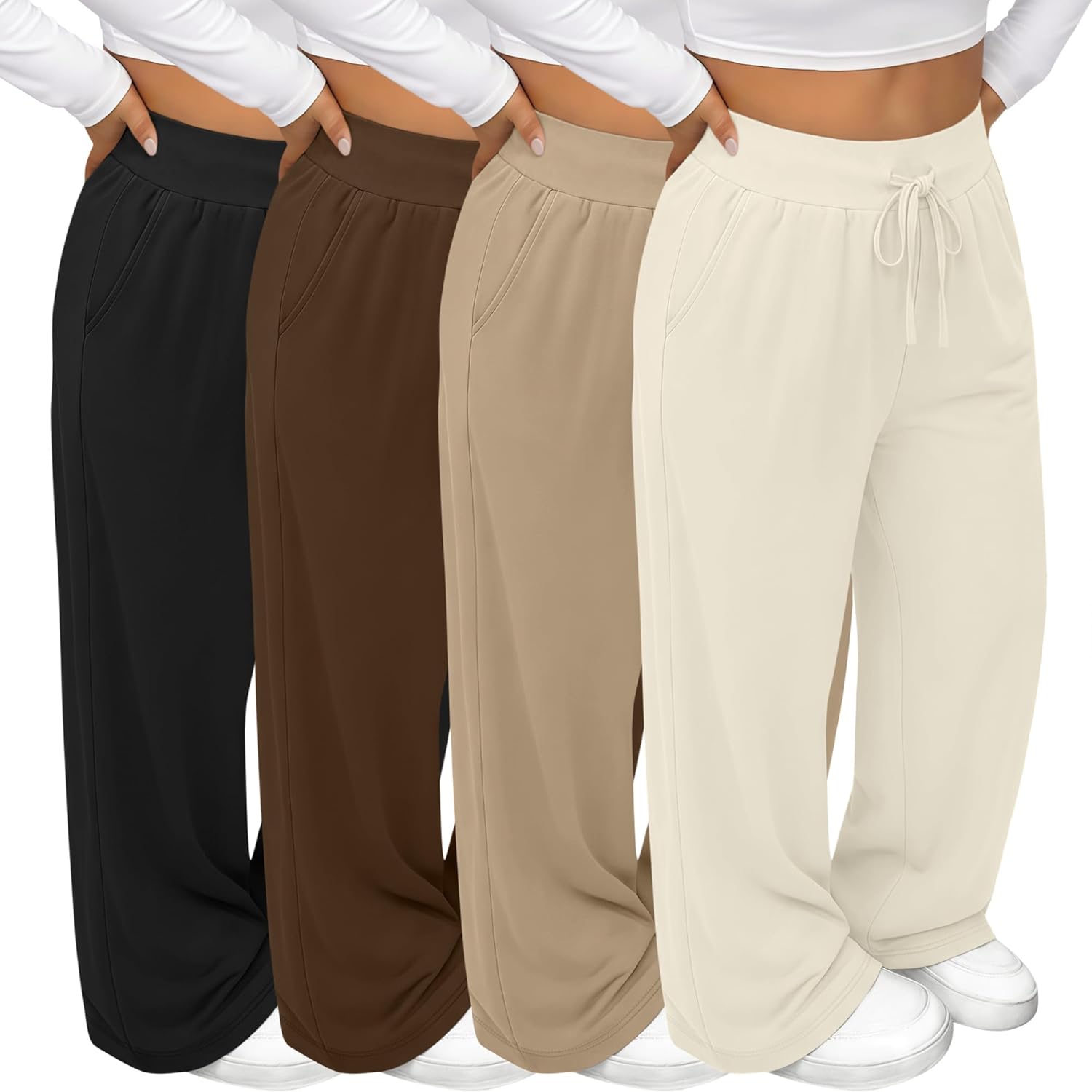 4 Pack Women's Plus Size Sweatpants Wide Leg Baggy Drawstring Pants Yoga Casual Workout Joggers with Pockets