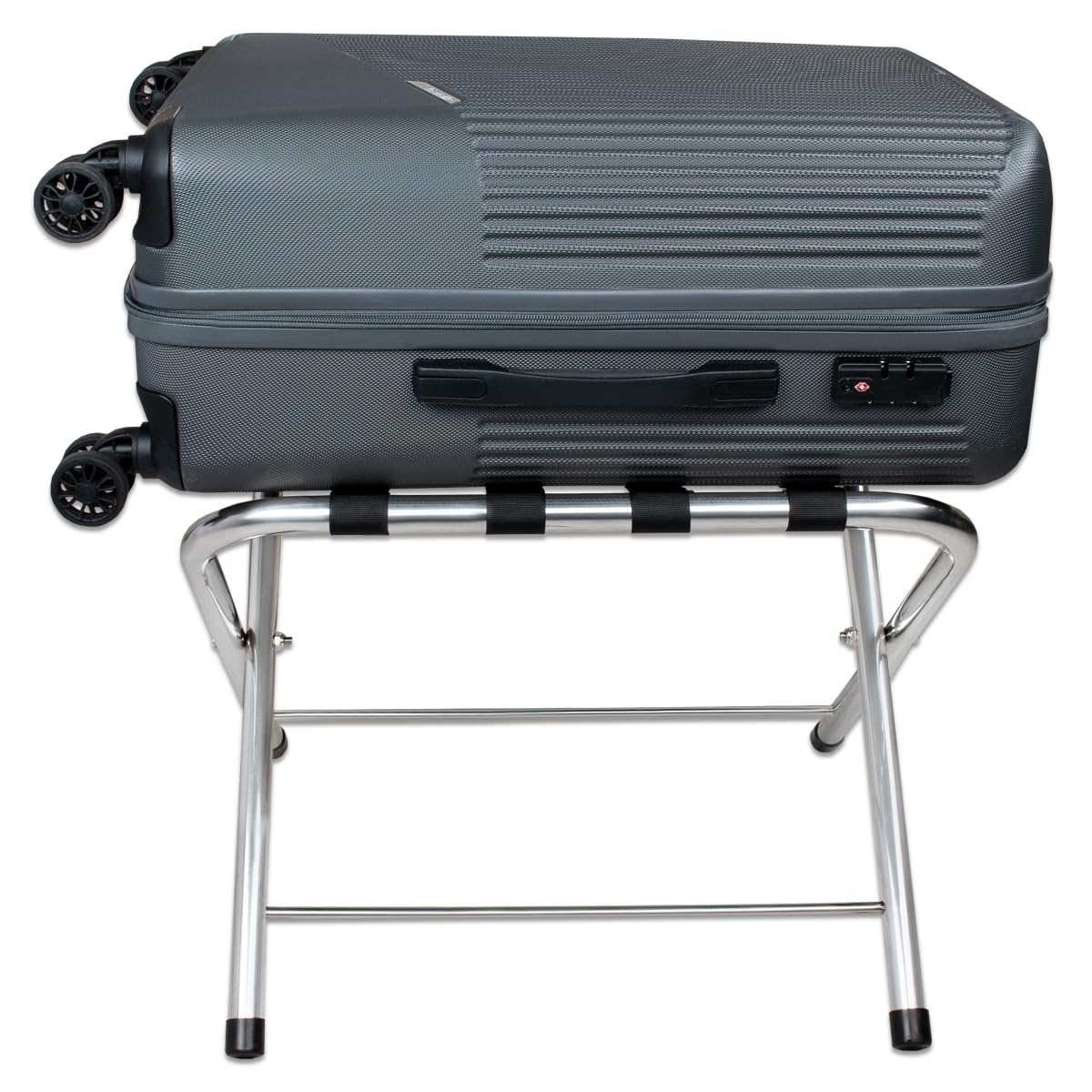 Beeketal Kofferständer KSB-50 Edelstahl Klappbar | Robuste Gepäckablage für Hotel, Pension & Gästezimmer | Kofferhalter bis 50 kg Tragkraft | Fertig montiert & Platzsparend (55x50x62 cm)