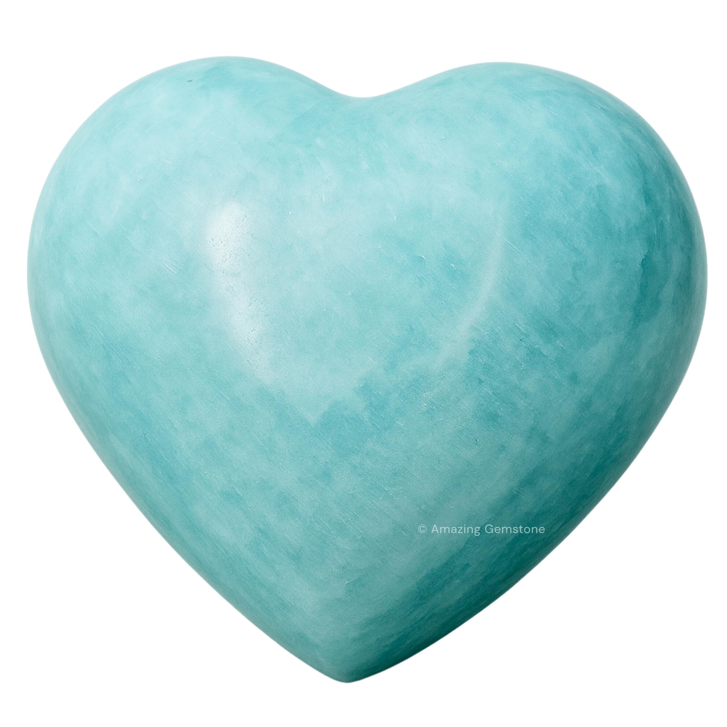 Amazing Gemstone Amazonite Crystal Heart Palm Stone - Pocket Massage Worry Stone for Natural Body Chakra Balancing, Reiki Healing and Crystal Grid