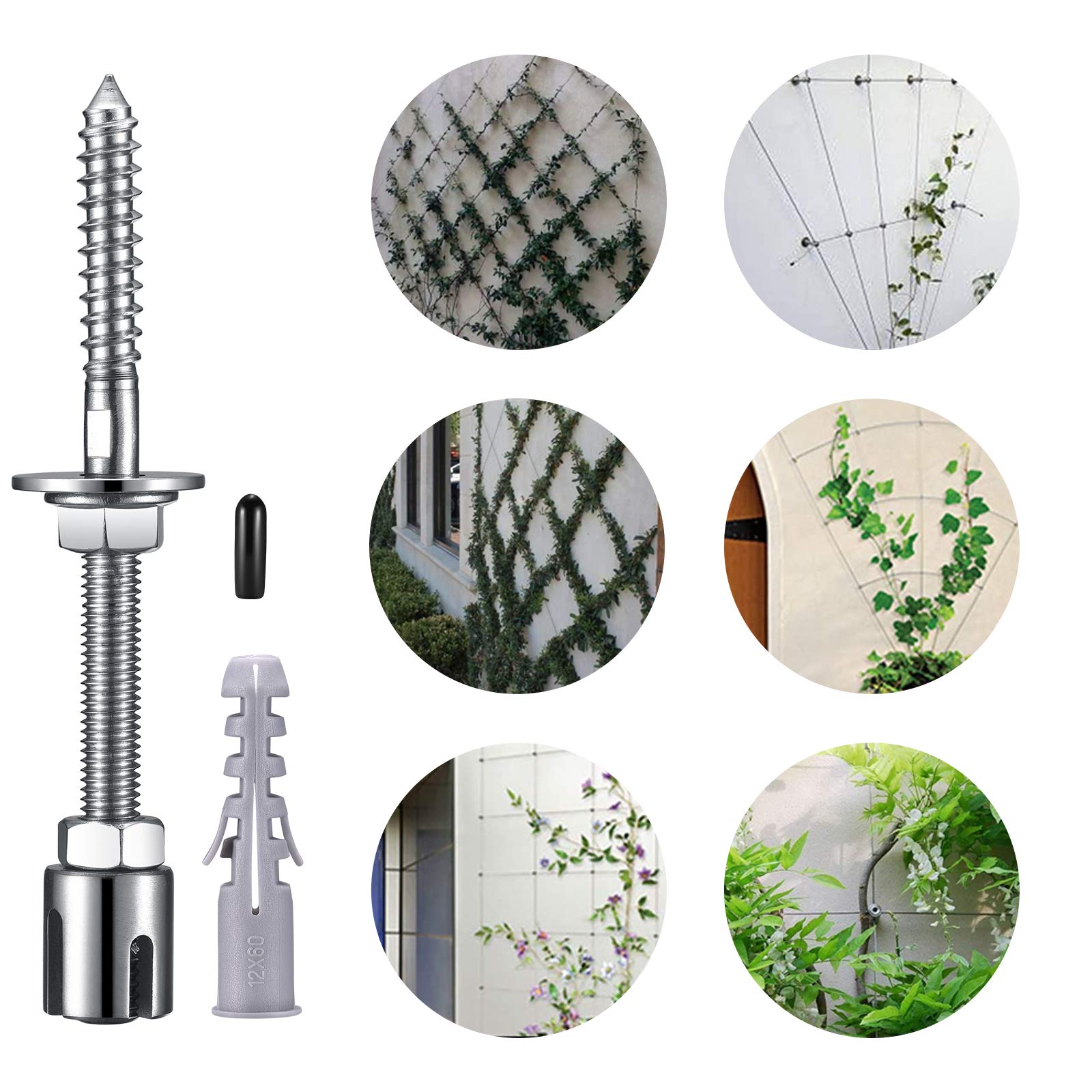 Pianta Rampicante Telaio Supporto Rete Piante Rampicanti, 24Metri Corda in Acciaio Inox Kit Di Fissaggio Rete Filo Giardino Casa