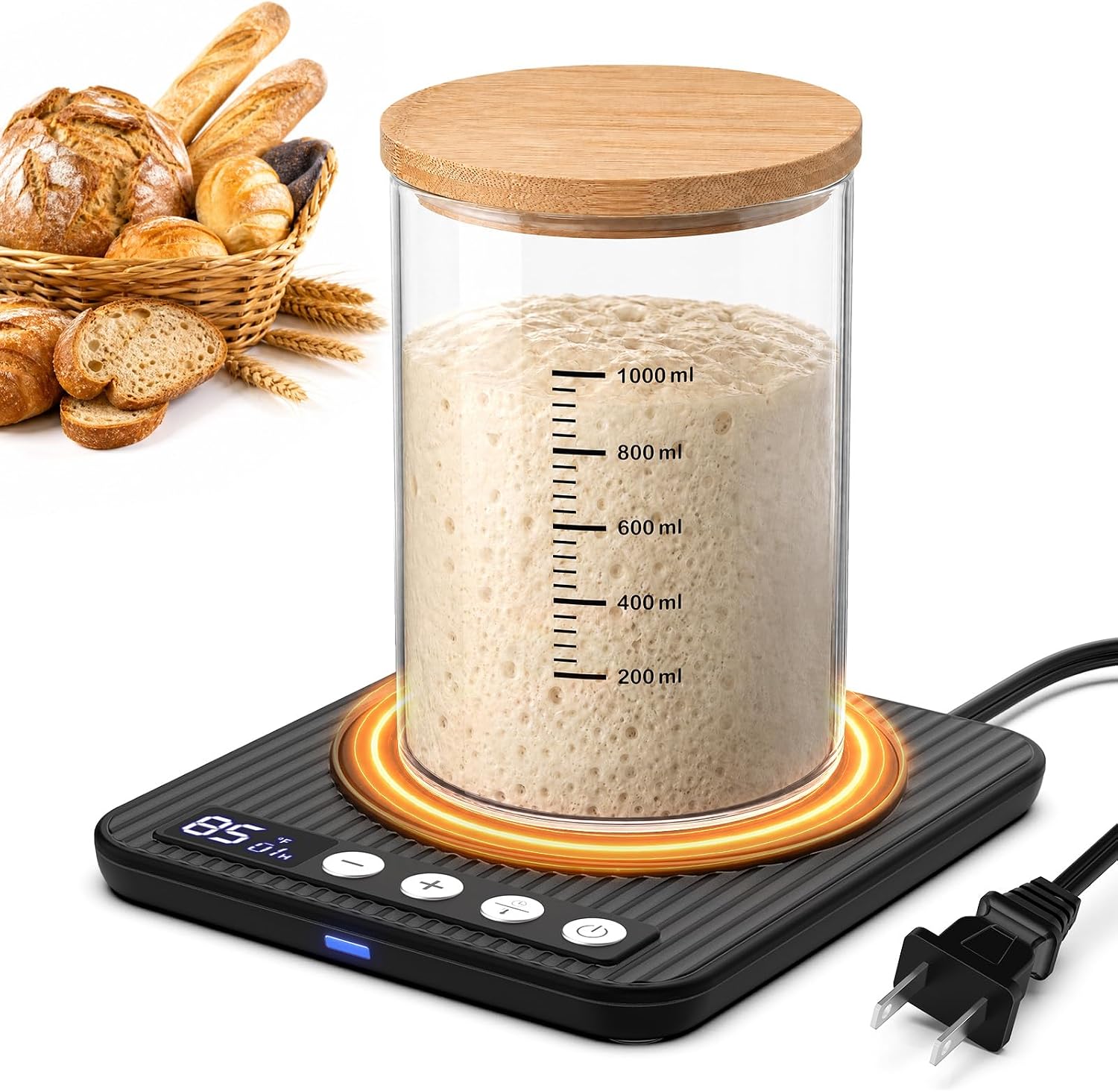 Sourdough Starter Warmer Mat, 65-140°F Precise Temp Control,24H Timer,Black