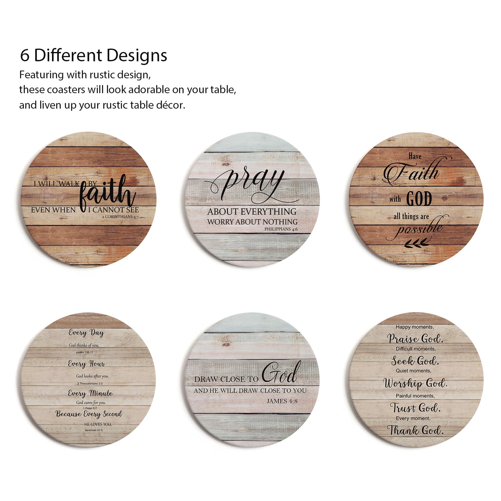 Posavasos para Bebidas con versículos de la Biblia, Juego de 6 Posavasos absorbentes con Soporte, Posavasos de cerámica con Respaldo de Corcho para protección de Mesa, Posavasos Cristianos,