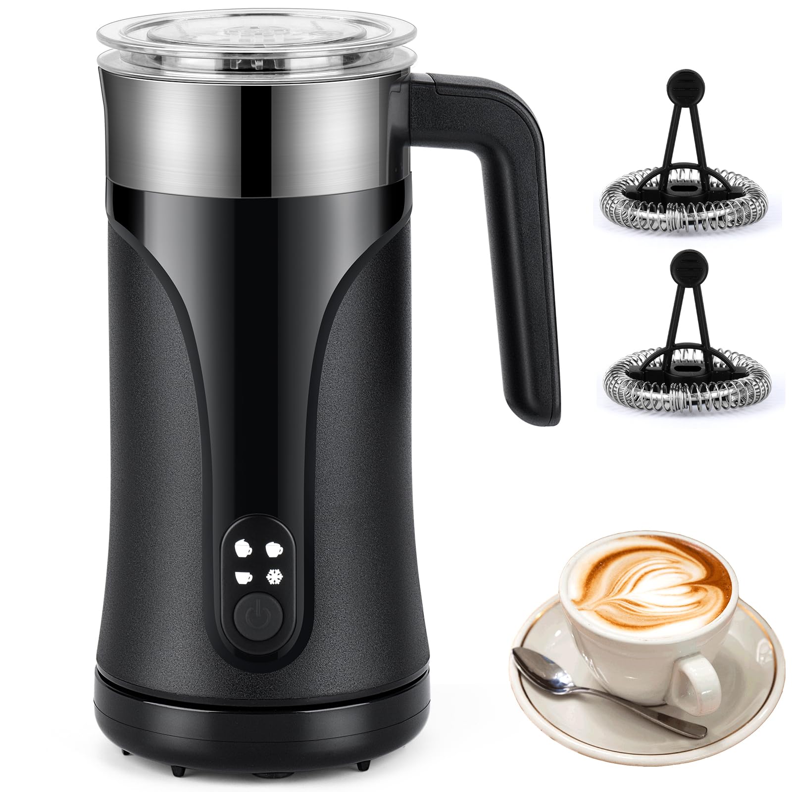 Milk Frother, 4-in-1 Multifunction Electric Milk Steamer with Two Whisks, Automatic Warm and Cold Foam Maker and Milk Warmer for Latte, Cappuccinos, Macchiato