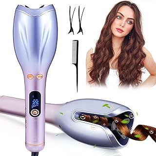 Augot Automatic Curling Iron, Portable Electric Curling Iron Hair Curling Wand with Adjustable Temperature and Timer, 30 Min Auto Shut-off, PTC Heating Automatic Hair Curler for Long Hair Styling Tool