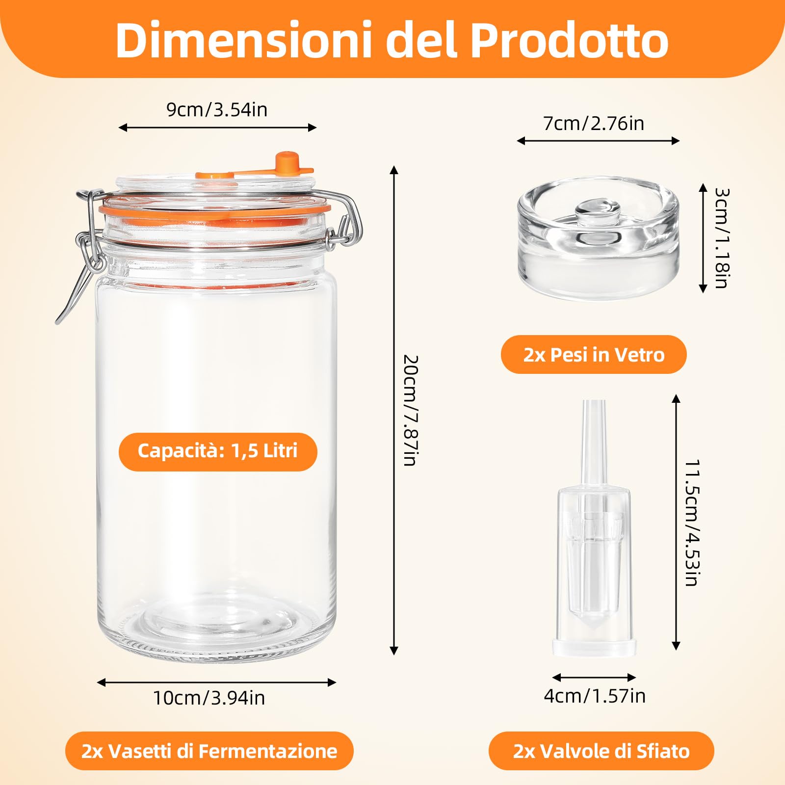 Kit di 2 Barattoli per Fermentazione da 1,5L con Pesi in Vetro - Contenitore per Kimchi, Crauti, Kombucha & Verdure Sottaceto - Include 2 Barattoli e 2 Pesi