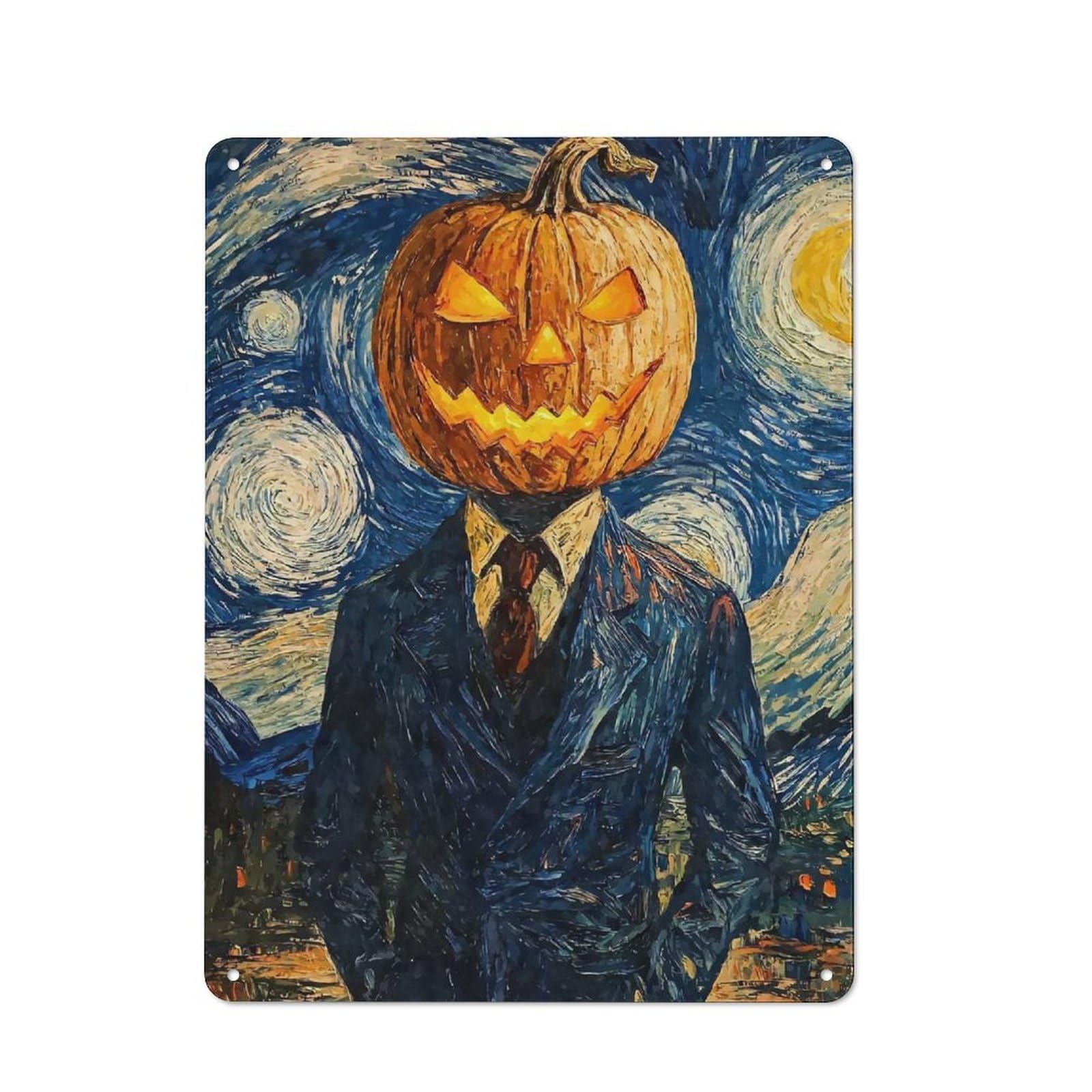 Junmoney Pumpkin Head In Starry Night Retro Metal Wall Sign 40X30cm With For Café Or Home Bar, For Cooler-Season Styling In Café And Home Bar