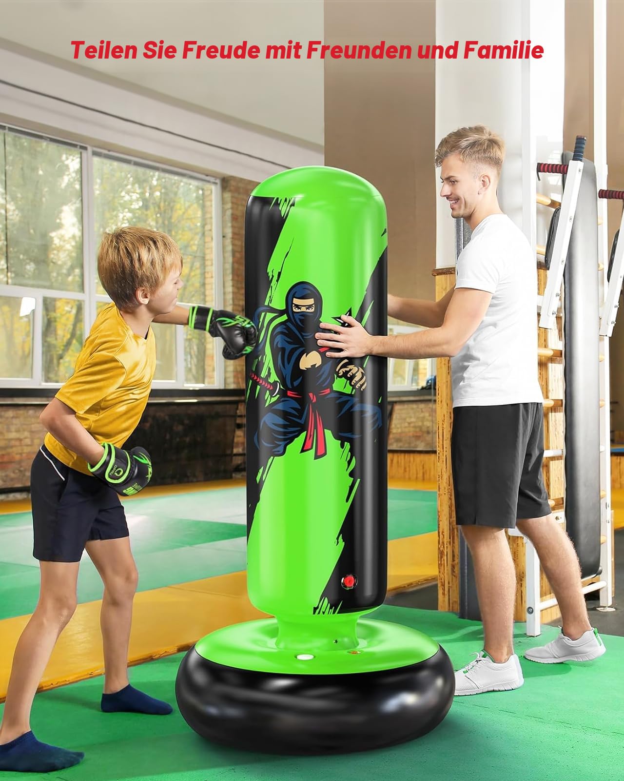 QPAU Boxsack für Kinder, freistehend, für 3-8 Kinder, Punching Ball, Geschenke für Jungen und Mädchen, Boxsack-Set für Karate, Taekwondo, MMA
