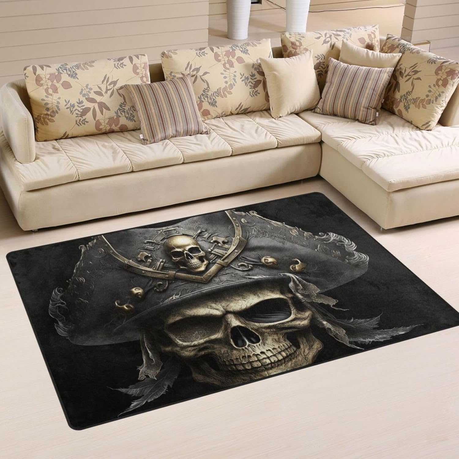 Vnurnrn Area Rug - Pirate Skull, Soft Washable Indoor/Outdoor Floor Carpet Rugs, Home Decorative Living Dinning Room Bedroom Kitchen 31×20 inch