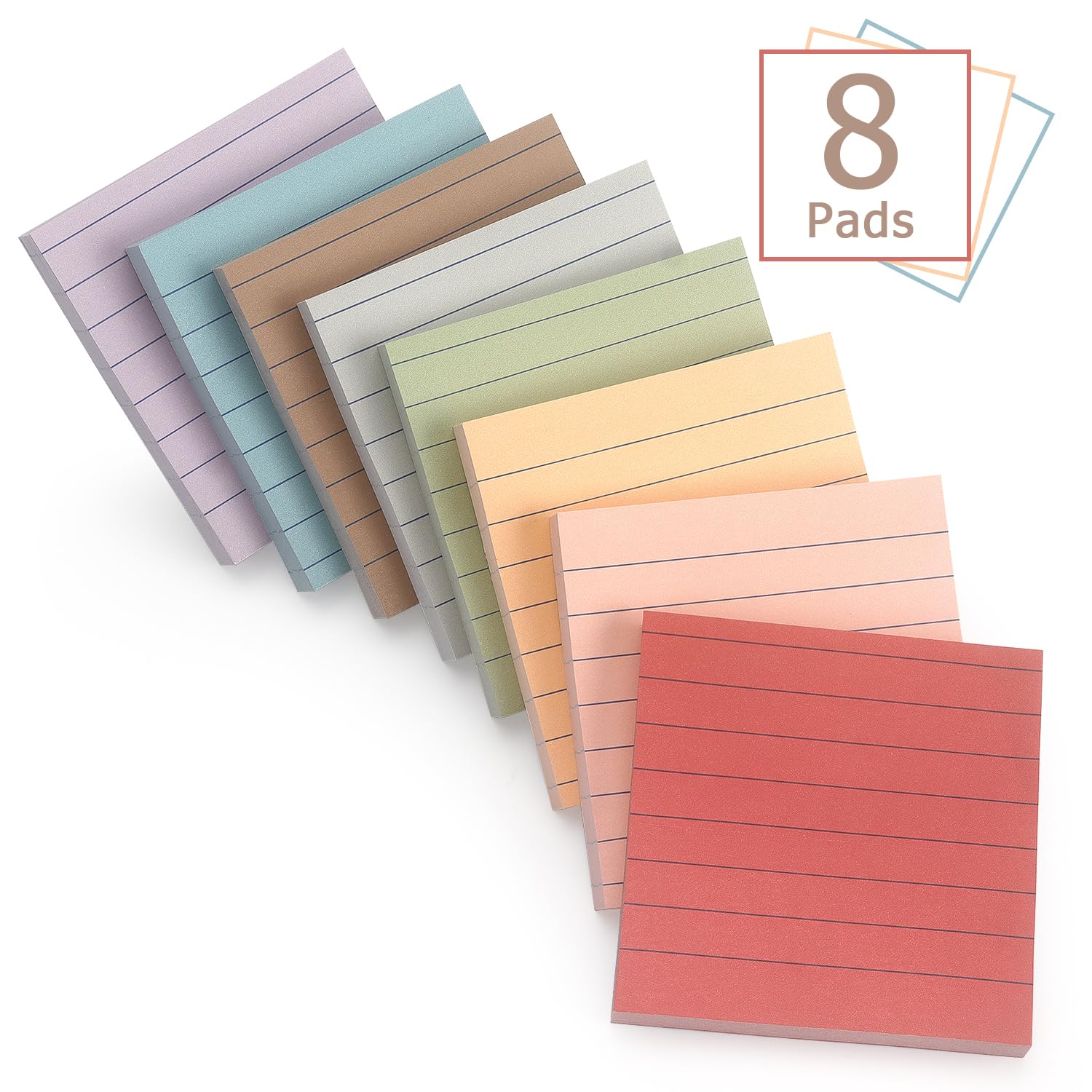4x6 Inch Lined Sticky Notes, 8 Pack, Light Colors, Premium Self-Adhesive Notepads, Large Sticky Pads for Office, School & Home Use, Easy to Use, Reusable & Removable
