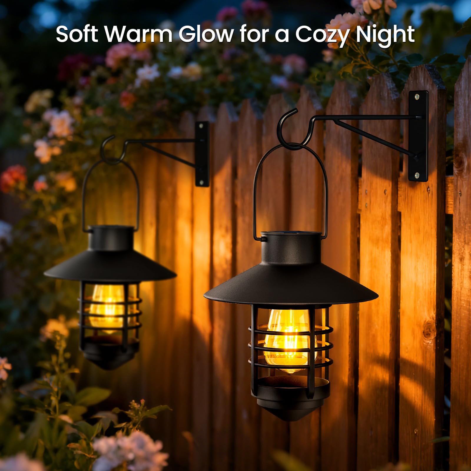 2 sztuki lampionów solarnych, wodoodporne, wiszące lampy LED na zewnątrz z mocowaniem ściennym, solarne dekoracyjne lampiony do dekoracji ogrodu, prezenty dla kobiet, mamy, babci, 2 szt