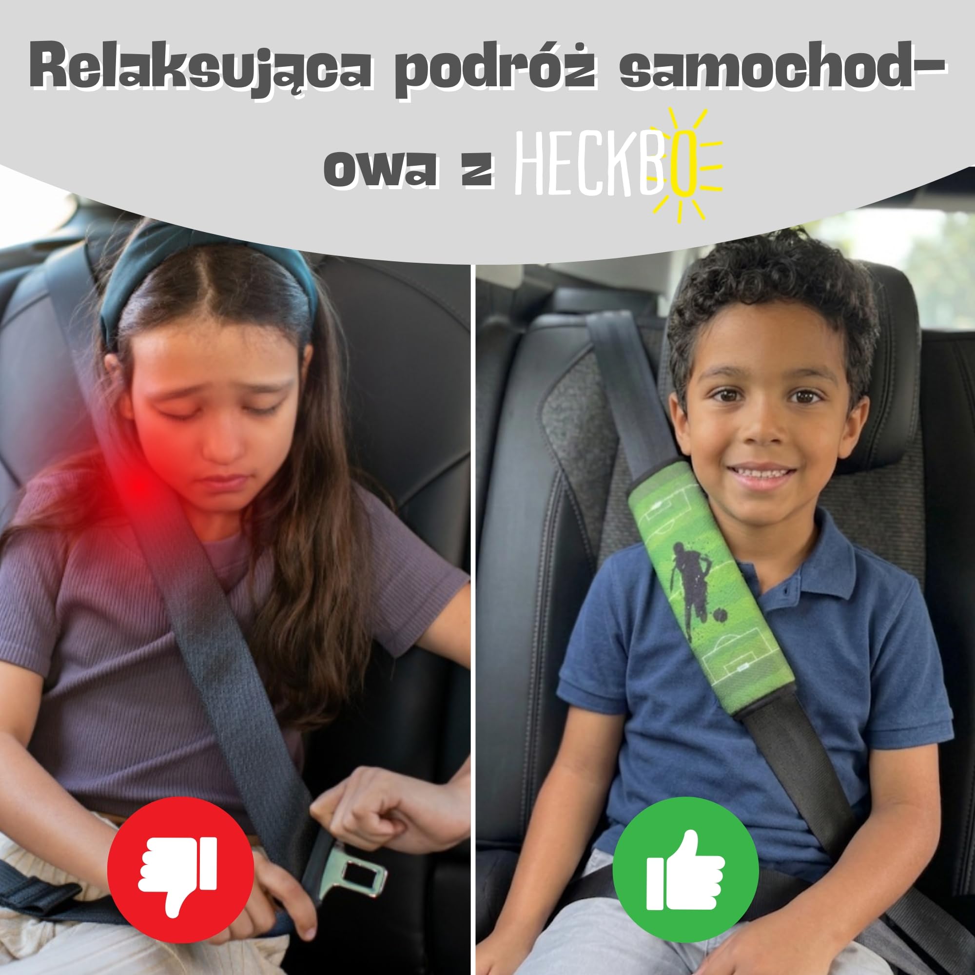 2x HECKBO Ochraniacze na pasy bezpieczeństwa z motywem Piłka nożna - ochraniacze na pasy dla dzieci i niemowląt - idealne na każdy pas bezpieczeństwa samochód fotelik dziecięcy rower przyczepa samolot