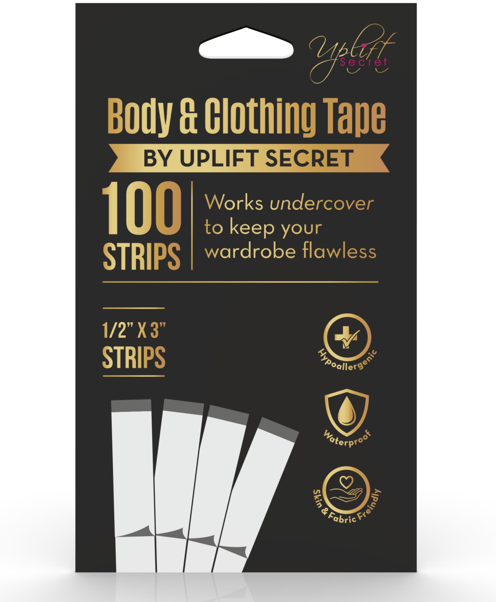 Uplift Secret Fashion Clothing Tape Double Sided - Clear Tape for Clothes, Body, and All Skin Shades (100 Strips)