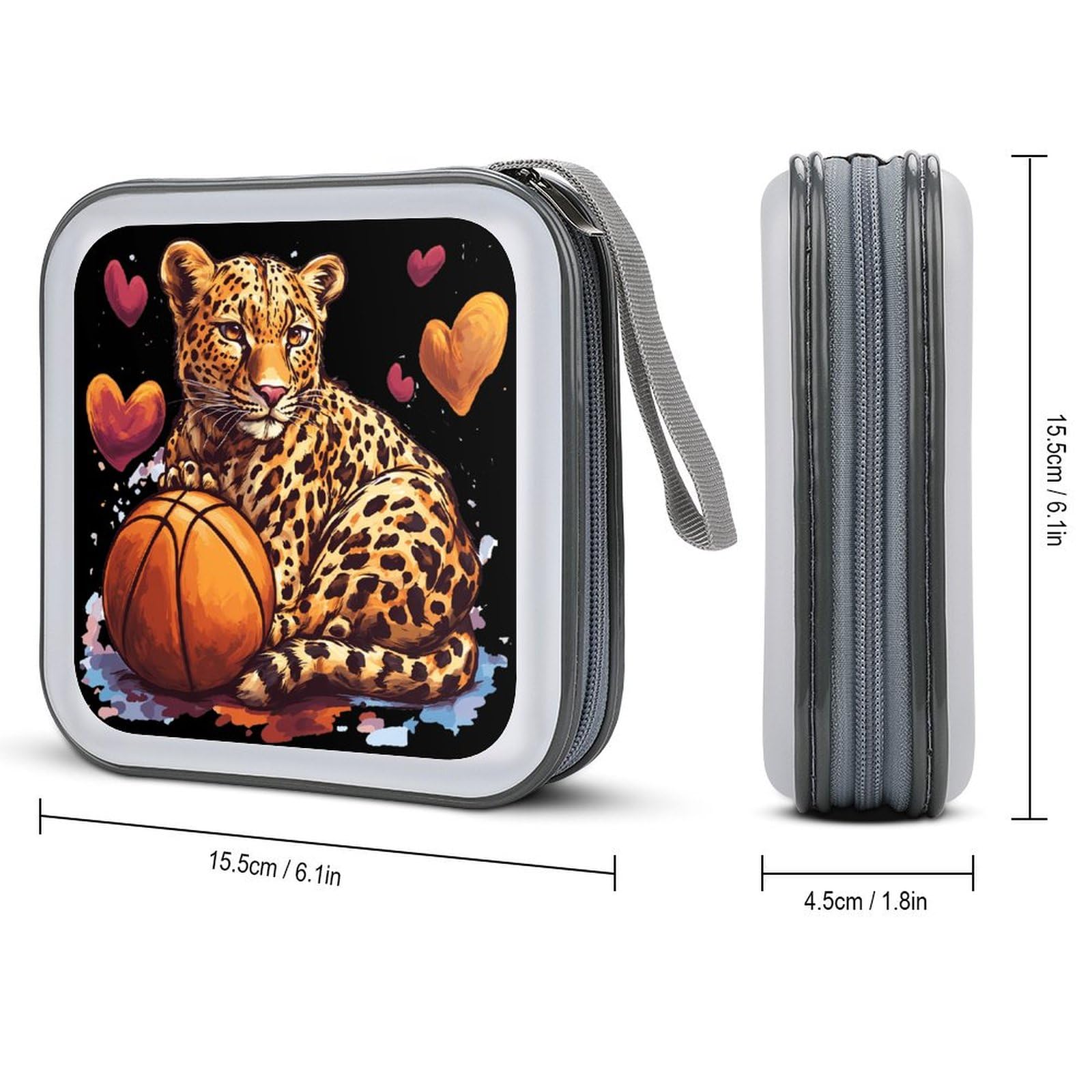 Funny Leopard Basketball CD Case Plastic DVD Case Holder Wallet Disc Storage Organizer for Car Travel