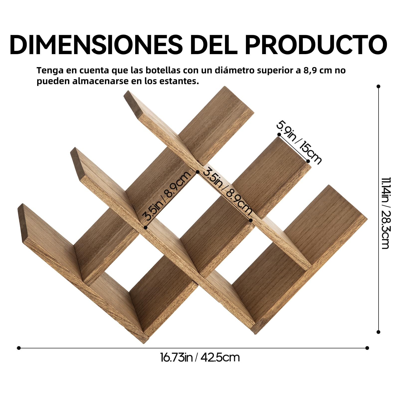 KIRIGEN Wein- & Glas-Organizer aus Holz – Präsentierregal für 8 Flaschen (3-stufig) – Vielseitig für Küche, Esszimmer Oder als Geschenk, Color Marrón