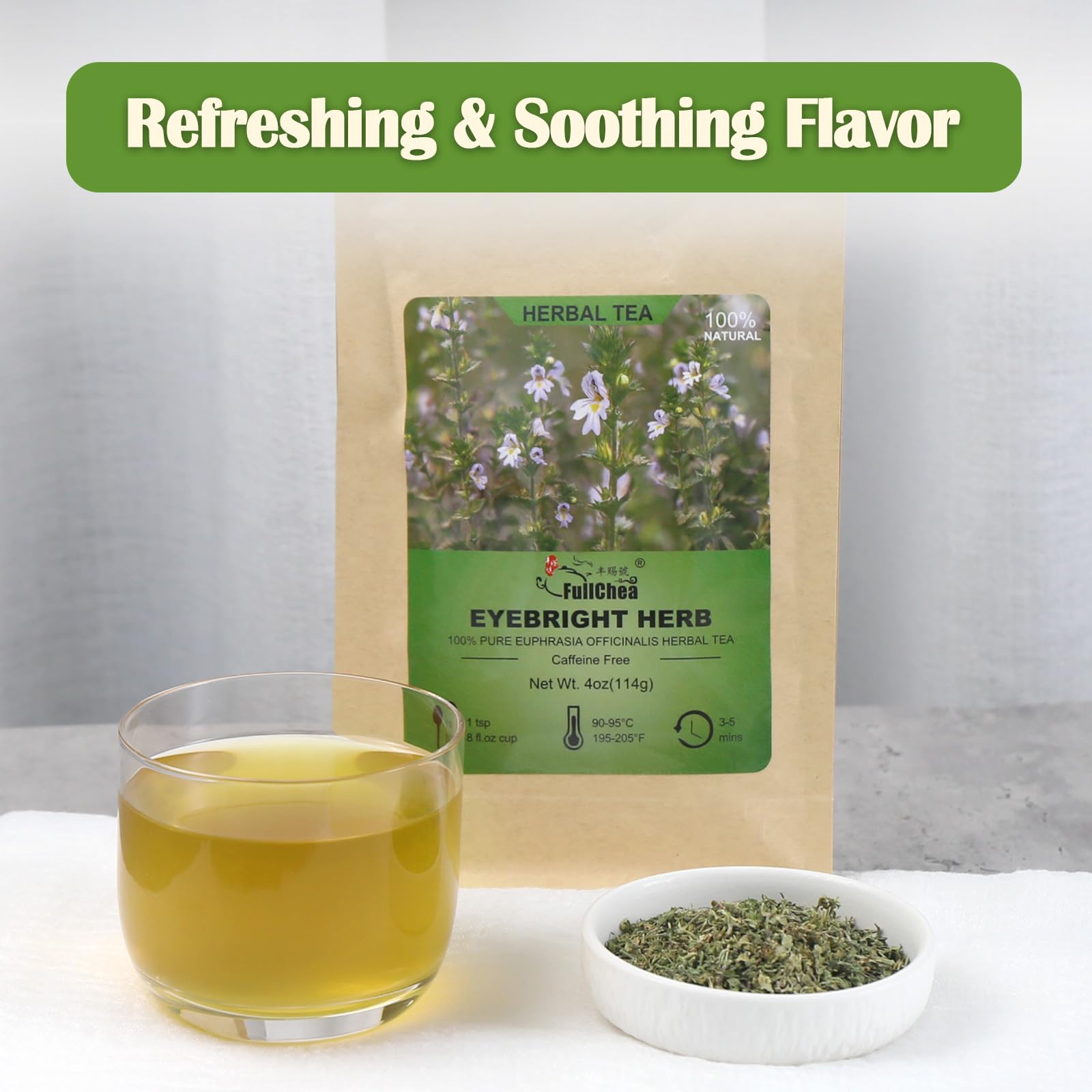 FullChea - Eyebright Herb Tea - 4oz/114g - Natural Tender Euphrasia Officinalis - Dried Eufrasia - Loose Leaf Herbal Tea - Cut & Sifted - Non-GMO - Caffeine-Free