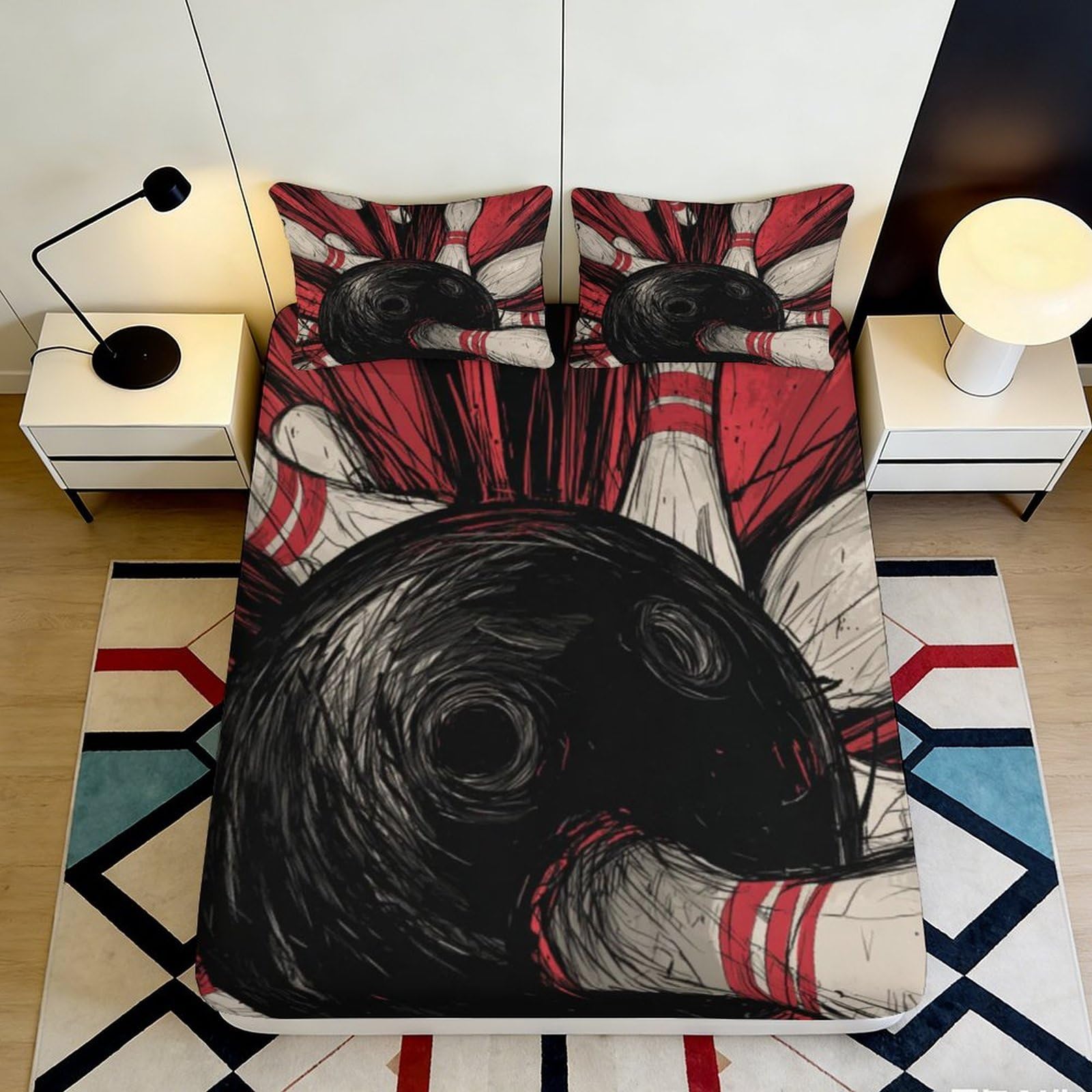 3D Printed bowling pin Bed Sheet for home decor, Microfiber soft touch, wrinkle resistant, guest room bedding, stylish accent 90x200x25cm