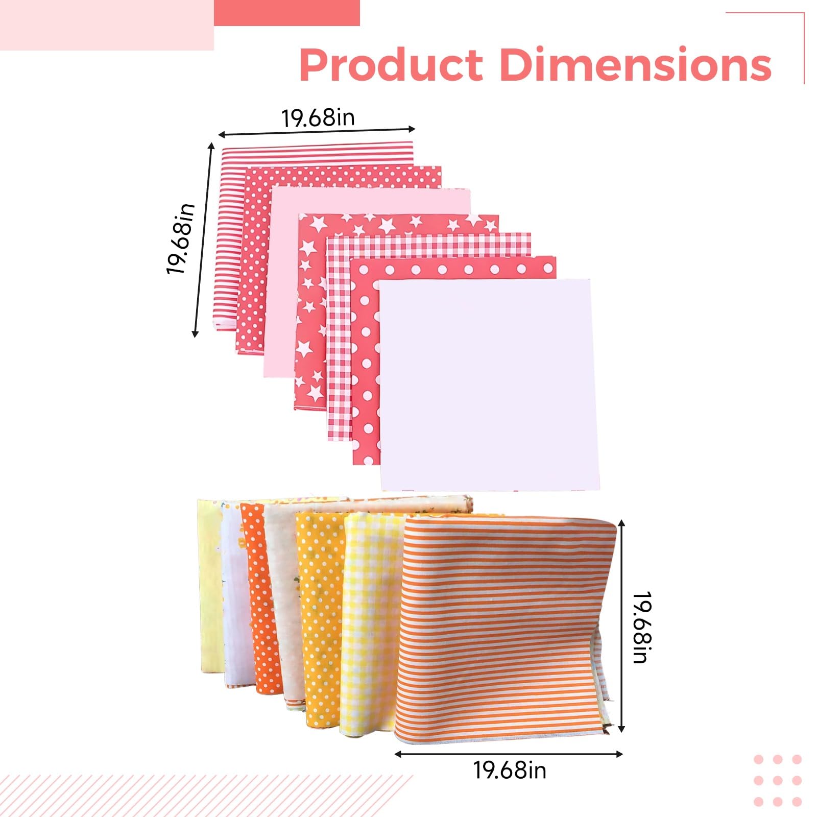 14 Stk. Baumwollstoffquadrate zum Quilten, rot-orange florale DIY-Bastelstoffe, 19,7 x 19,7 Zoll / 50 x 50 cm vorgefertigt, für Nähen, Patchwork, Taschen und kreative Projekte