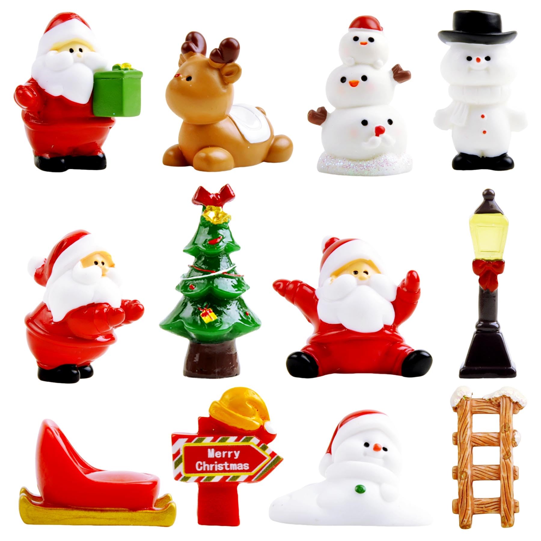 12 Pcs Mini Christmas Figurines – Resin Santa, Snowman, Reindeer & Xmas Decor Set for Miniature Scenes, Crafts, Dollhouse Ornaments & Holiday Table Decorations