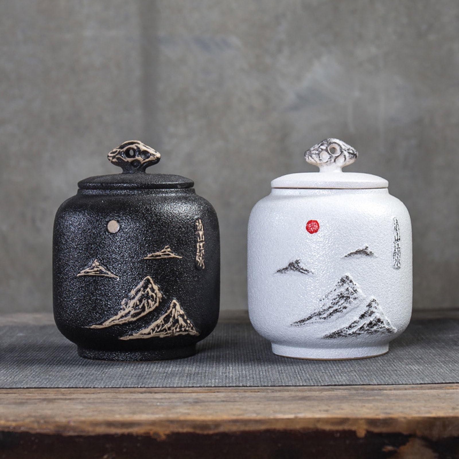 Urny ceramiczne, Dekoracyjna urna górska Urna pogrzebowa na prochy dla dorosłych i zwierząt domowych Małe urny pamiątkowe Ręcznie robiona ceramika(White)