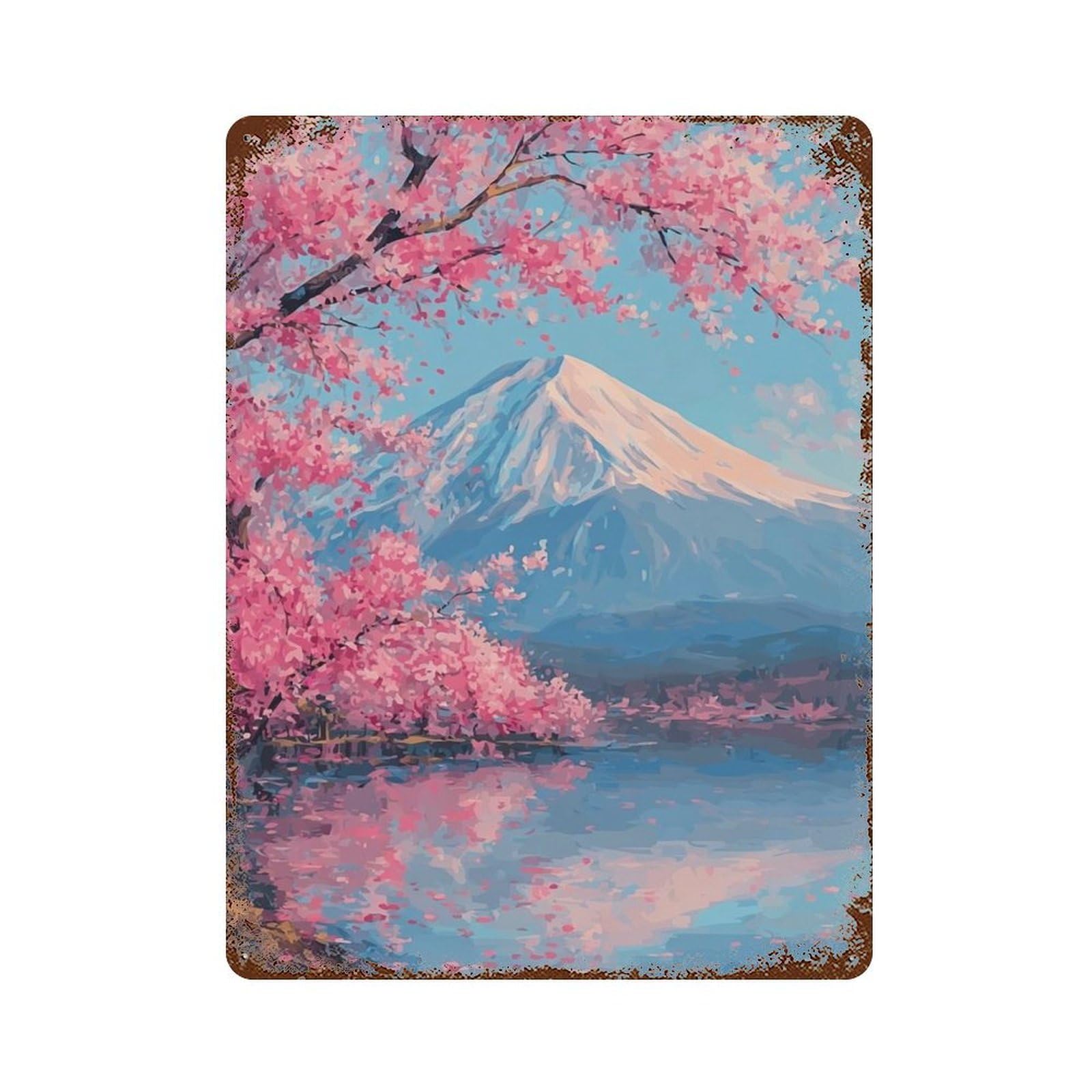 Cherry Blossom Lake Scene Retro Metal Sign 15.7"x11.8", Farmhouse Wall Decor for Garage, Pub Or Kitchen