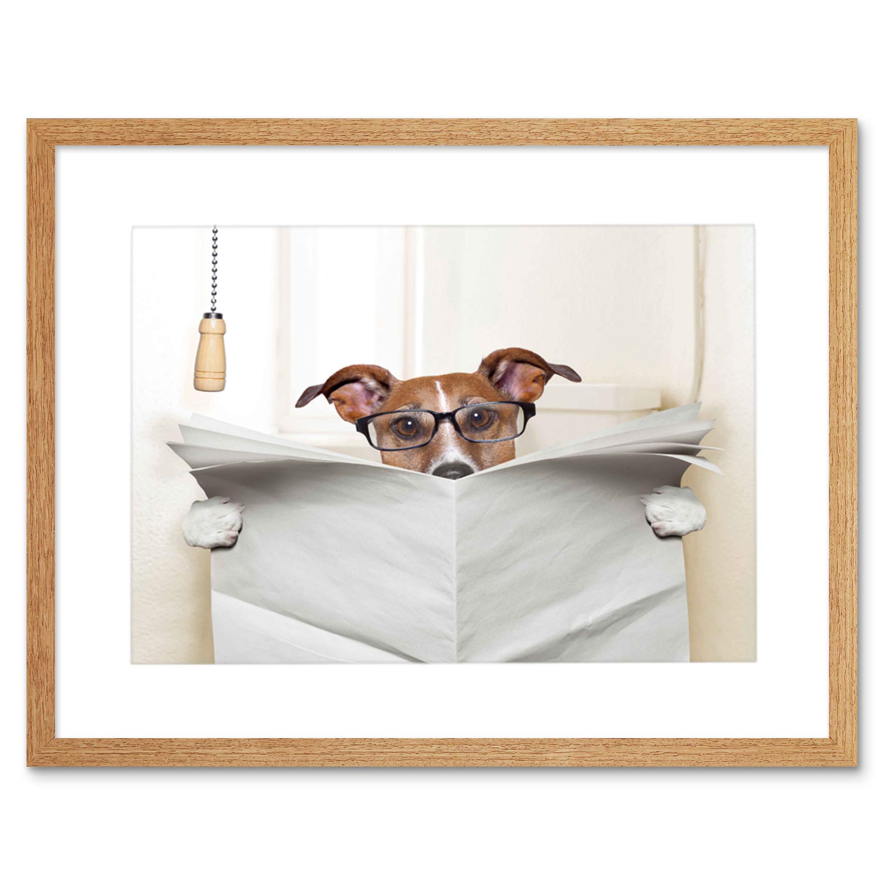 Wee Blue Coo Photo Jack Russell Toilet Reading Newspaper Frame Art Print Picture F12X824