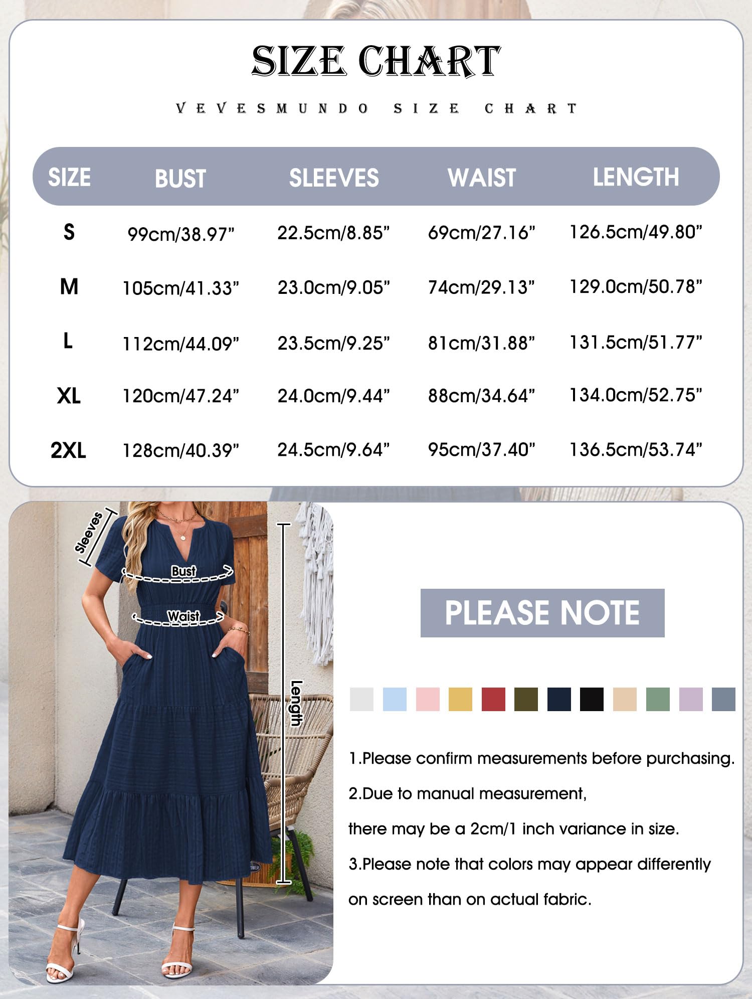VEVESMUNDO Sommerkleid Damen Lang Baumwolle Kurzarm Maxikleider