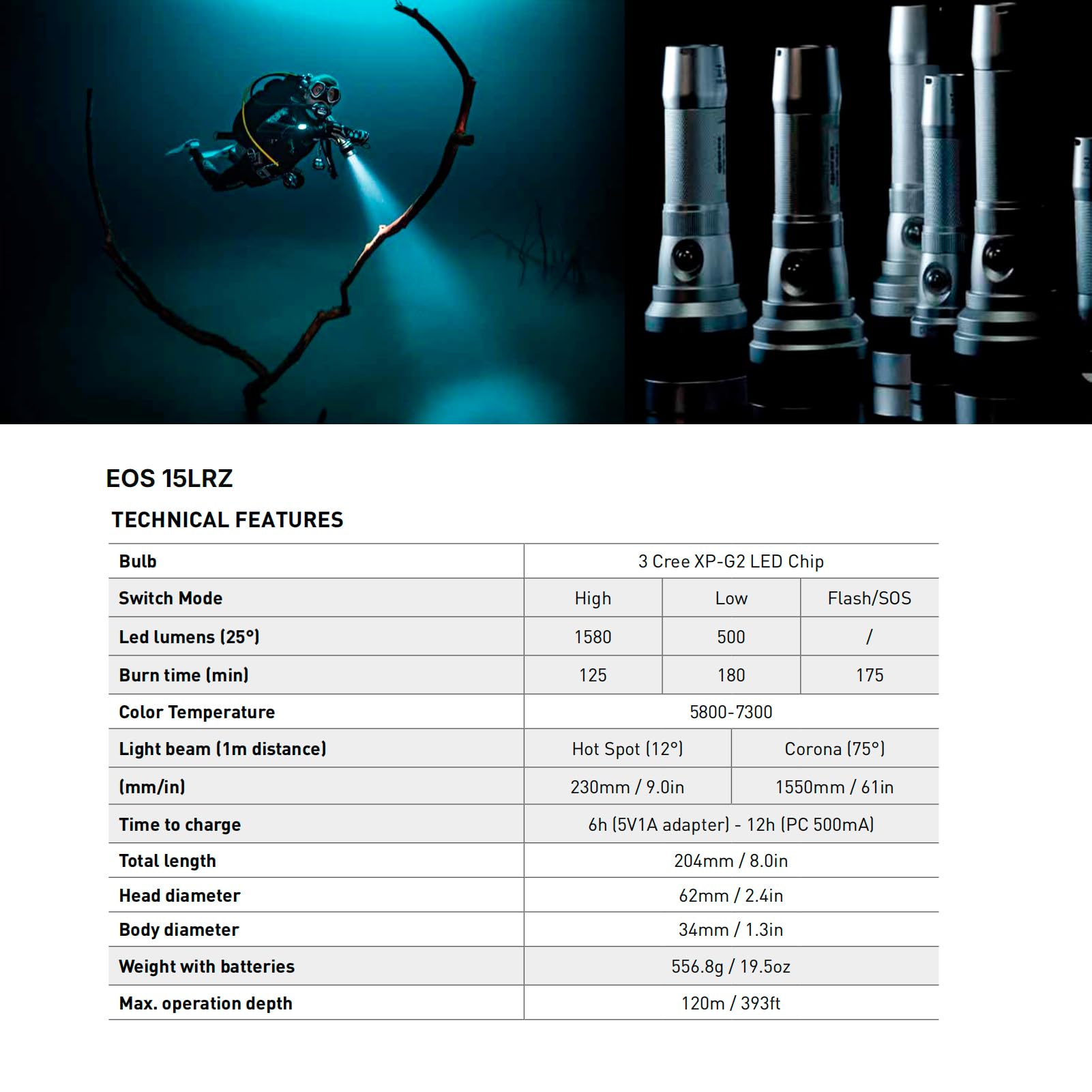 Mares EOS 15LRZ, Tauchlampe mit 1580 Lumen, Aluminium
