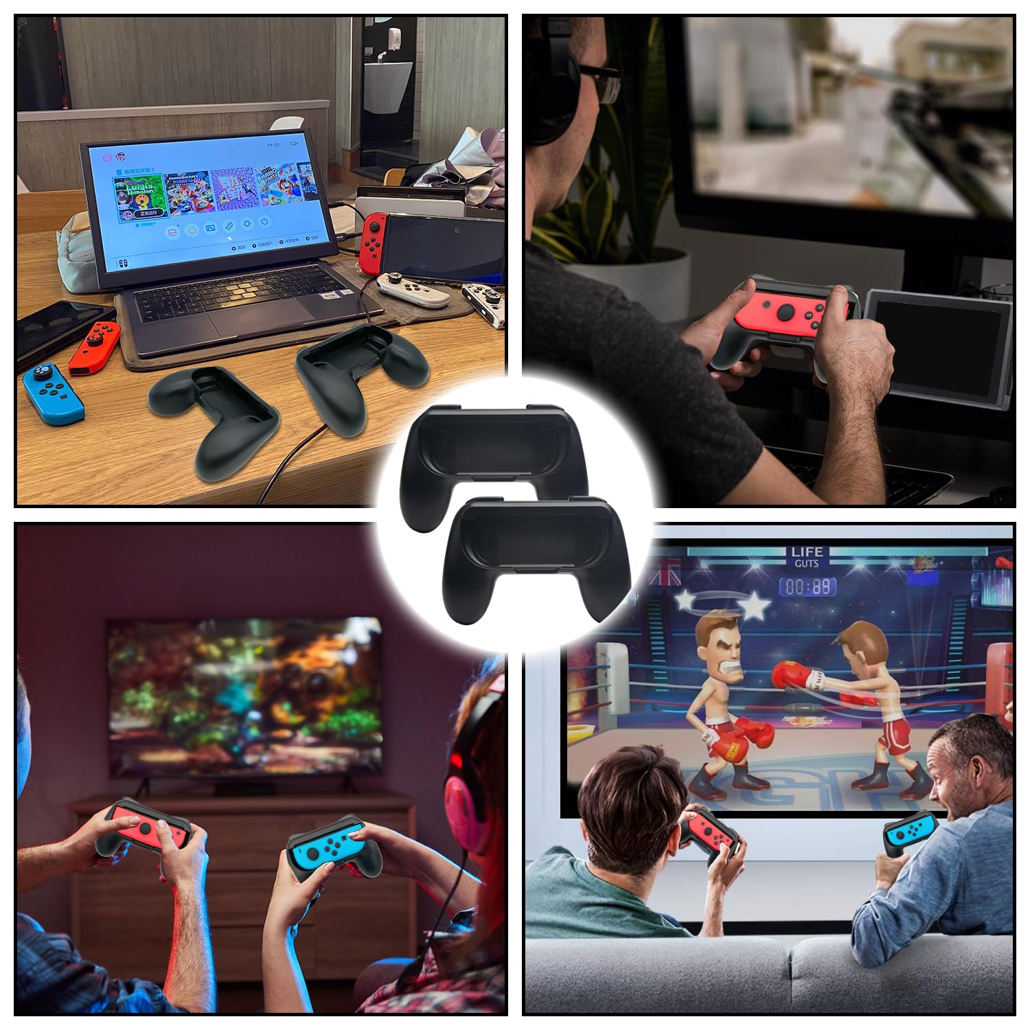 Boîtier de poignées de Jeux 2 pièces, Kit de Manettes en ABS pour Contrôleur en ABS Poignée, Noir Manette de Jeu Grips, Controller Confortable Réduisant Fatigue pour Switch