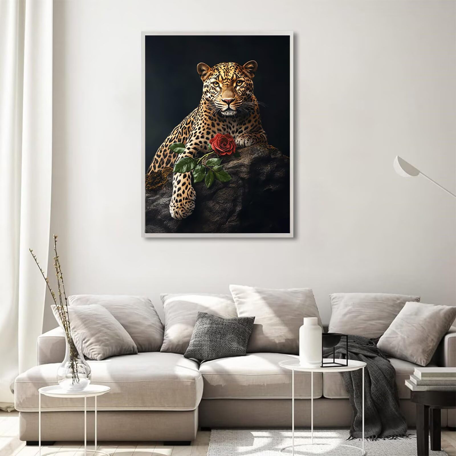 Diamond Painting Leopard, Tier Diamond Painting Erwachsene 5D Runder Full Drill Diamond-painting, DIY Kreuzstich Bastelset Kreativ Set für Erwachsene, Crystal Art Home Wand Dekor, 70x100cm, Model895