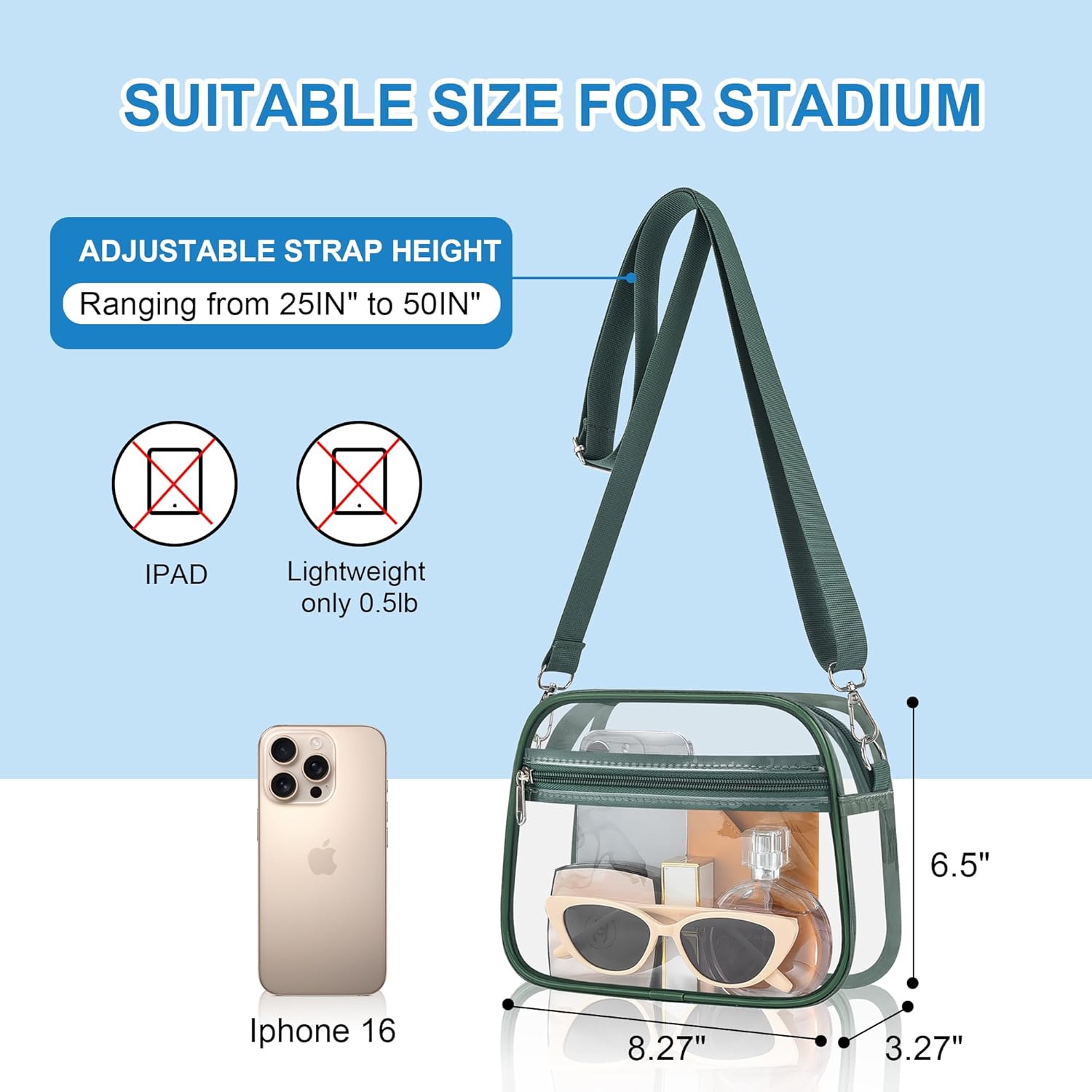 Clear Bag for Stadium Events Mini Small Sports Fan Messenger Bag Clear Purse for Sport Events Concert Festivel - Image 3