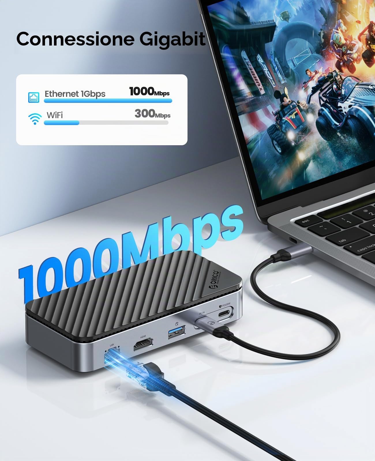 Docking Station USB C 10 in 1, ORICO USB-C HUB con Ventola Incorporata, 10 Gbps USB 3.2 Gen2 M.2 NVMe/SATA SSD Adattatore Compatible M2 SSD Case Supporto 4K HDMI, 100W PD, SD/TF, Gigabit Ethernet
