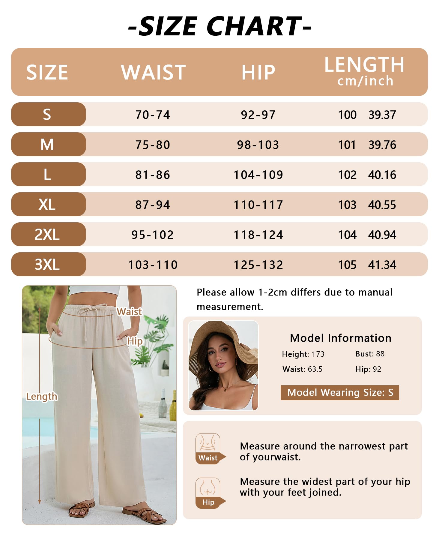 Pantalon Lin Femme Été Casual Mode Fluide Pantalons Coton Chic Taille Elastique Plage Pants avec Poches
