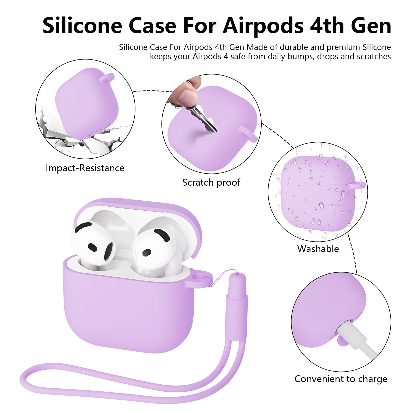 Case Compatible with AirPods 4 2024 with Cleaning Kit, Premium Silicone for Airpods 4 Case Cover Protective Shockproof Silicone Case, LED Front Visible Visible Purple - 3