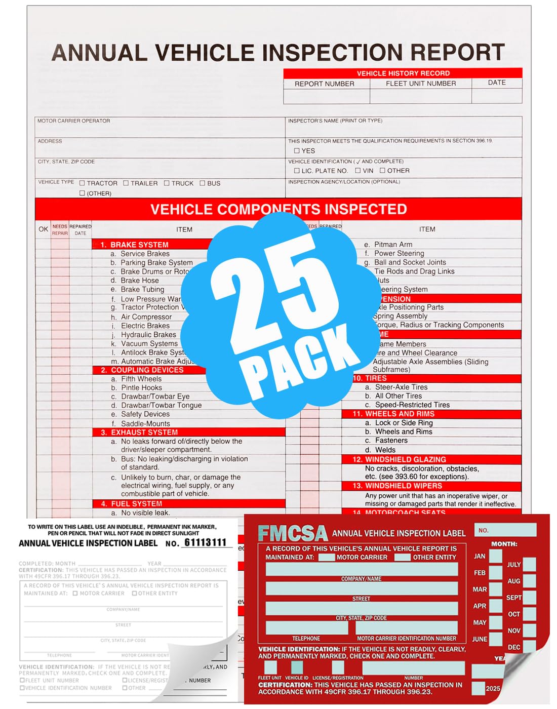 50-pk Annual Vehicle Inspection Report Form 3-ply Carbonless (11.5"x8.3 - View #4