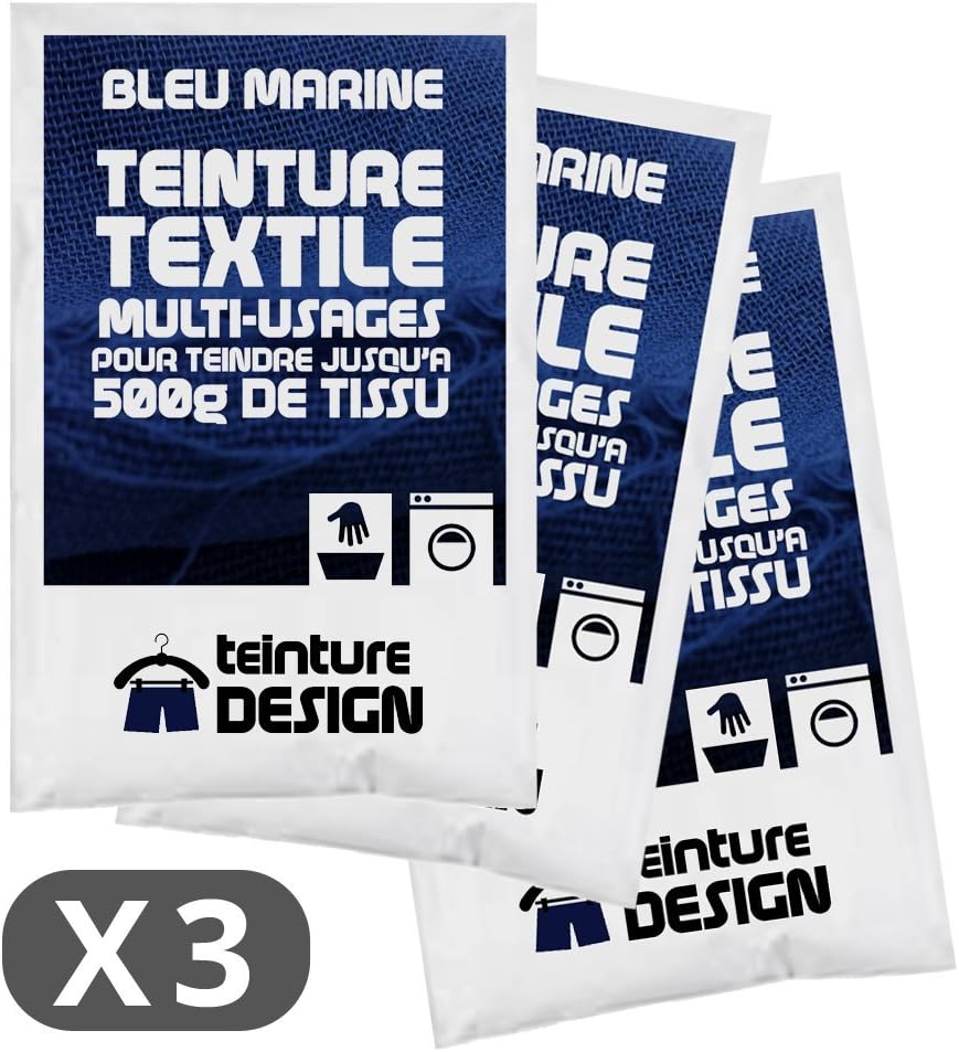 Tintura Per Tessuti Blu Marino - Confezione Da 3 Bustine | Per Cotone, Lino E Seta | Tintura A Mano O In Lavatrice