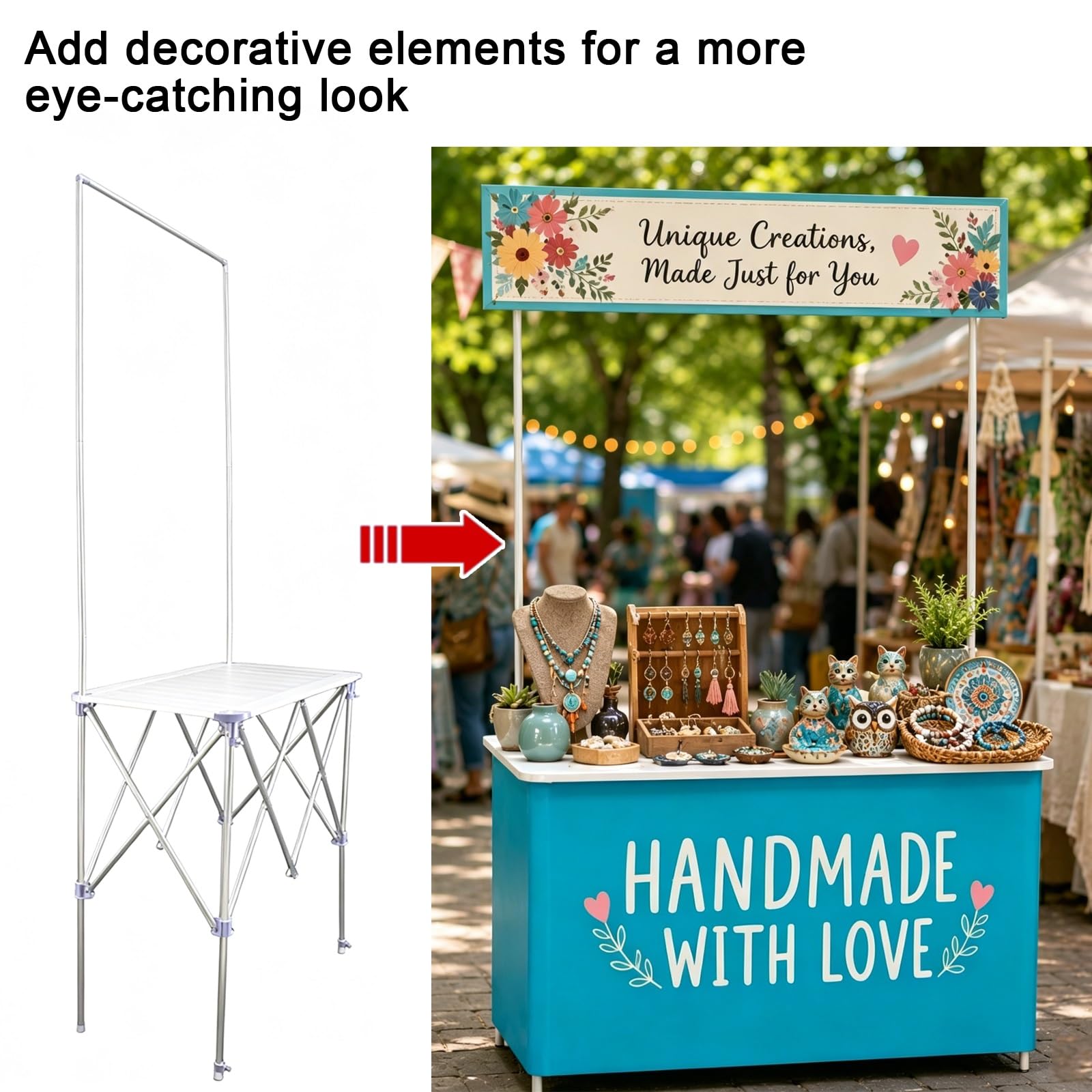 Puesto de Vendedor Plegable de Aluminio, Soporta hasta 60 Kg, Diseño Plegable, Puestos del Mercado, Bolsa de Almacenamiento Incluida, para Comida Callejera, Dulces y Limonada(S)