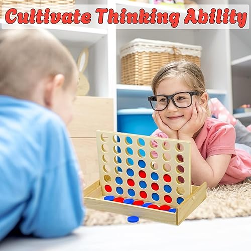 Miniatura 3 de Juego de mesa de conexión de madera 4 en una fila, juego plegable de 4 juegos, estrategia clásica de diversión familiar, juego de conexión de madera