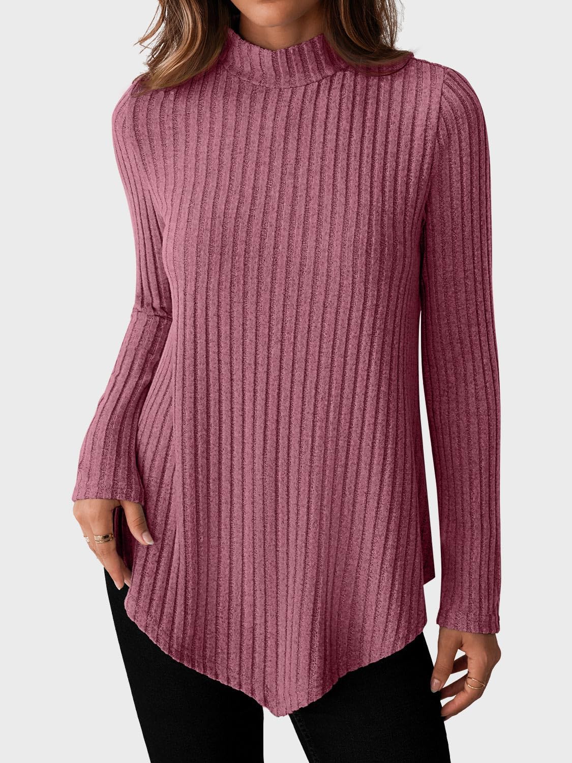 JUSTFASHIONNOW Mock Turtleneck Tops for Women Cozy Sweaters Trendy Long Sleeve Shirts Tunic Tops to Wear with Leggings - Image 4