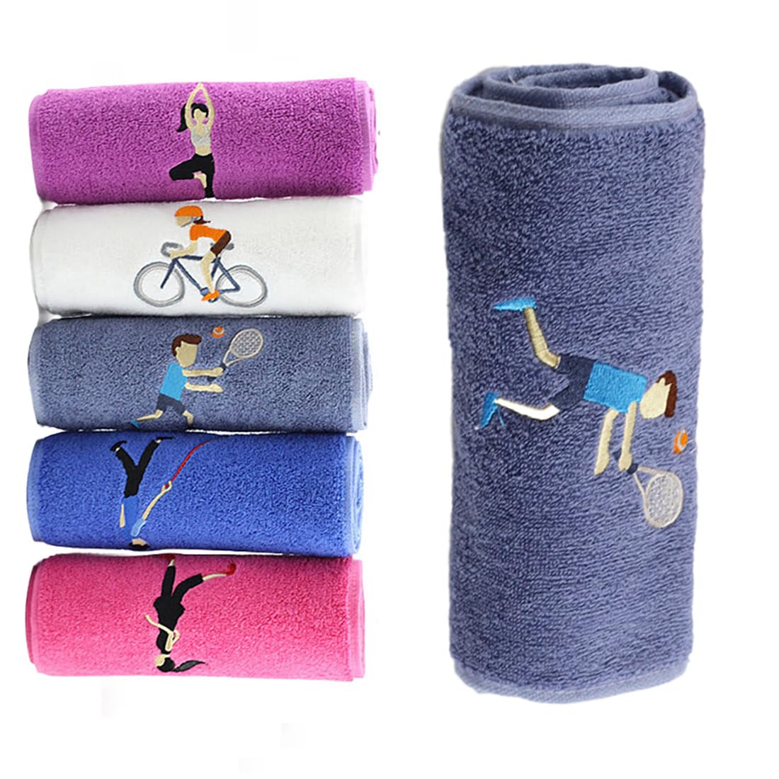 Van Der Linn Grey Embroidered Sweat Absorbent Fitness Enthusiasts Gym Sports Yoga Towel (1, )