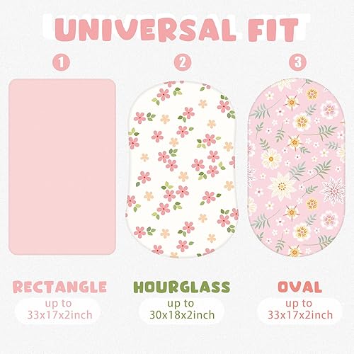 Miniatura 2 de Juego de 4 sábanas para moisés de bebé, suaves y ajustables para bebés, niños y niñas, de algodón suave, bohemio, flores, funda de moisés, segura y