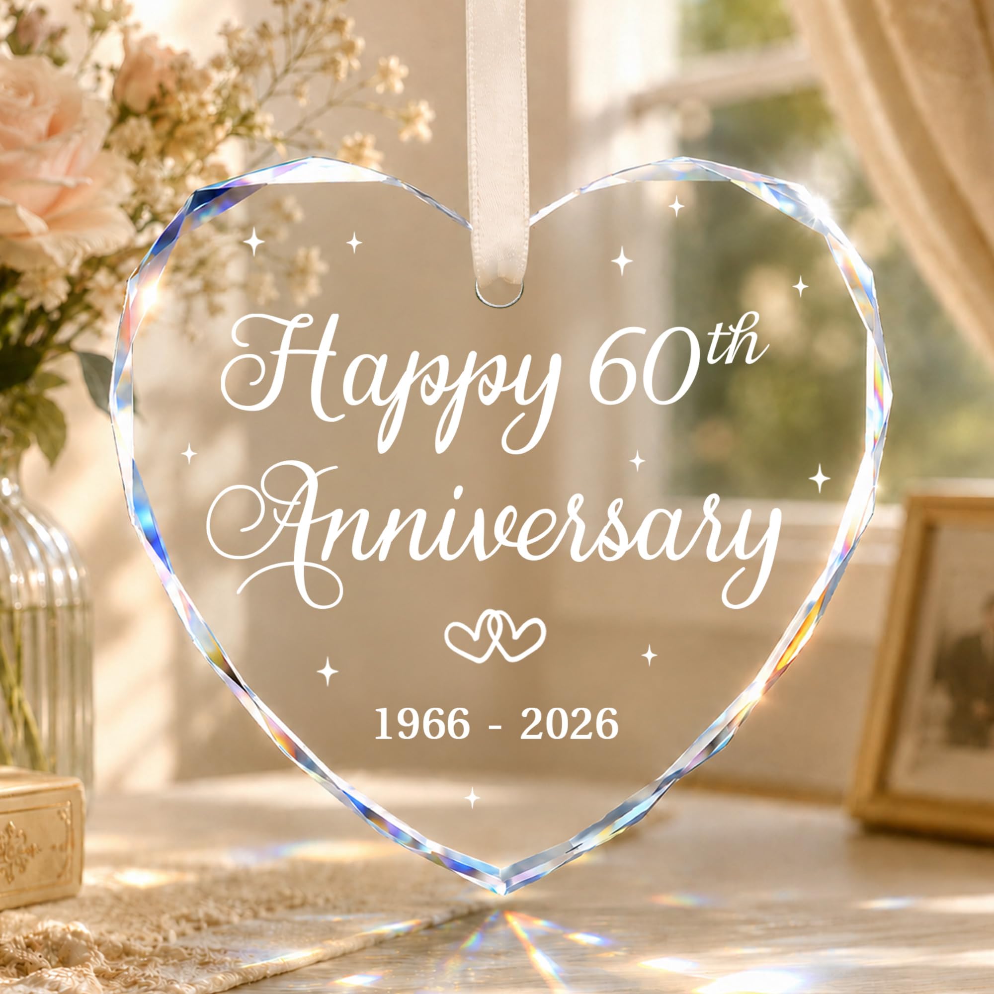 BSQUIELE 60th Anniversary Ornament - Gift for 60th Anniversary - Diamond Anniversary - 60th Wedding Ornament - 60 Year of Marriage Gifts for Couple 2026 - Valentine Gift for Husband, Wife